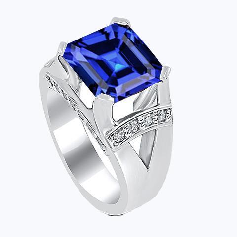 Diamant Ehering Asscher Blue Sapphire Gold V Split Shank 3 Karat - harrychadent.ch