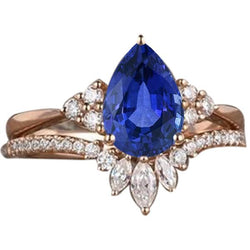 Diamant Ehering Set Blauer Saphir Marquise & Rund 4 Karat