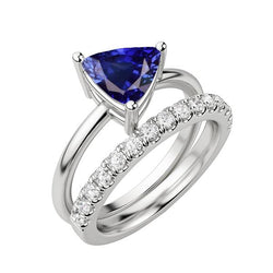 Diamant Ehering Set Trillion Blauer Saphir 2 Karat Gold 14K