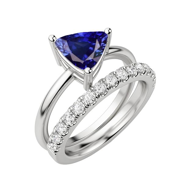 Diamant Ehering Set Trillion Blauer Saphir 2 Karat Gold 14K - harrychadent.ch