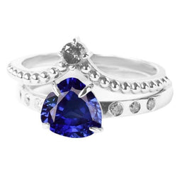 Diamant-Ehering-Set Trillion natürlicher blauer Saphir 2 Karat