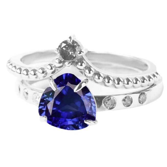 Diamant-Ehering-Set Trillion natürlicher blauer Saphir 2 Karat - harrychadent.ch