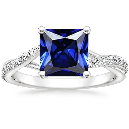 Diamant-Goldschmuck Prinzessin Blauer Saphir-Ring mit Akzenten 6 Karat - harrychadent.ch