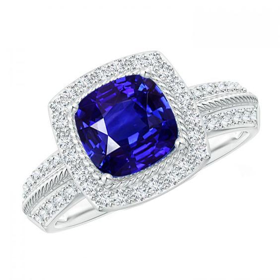 Diamant Goldschmuck Vintage-Stil Blauer Saphir Ring 3,25 Karat - harrychadent.ch