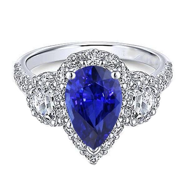 Diamant Halo Birne Ceylon Saphir Ring 3 Steine Stil 4,50 Karat - harrychadent.ch