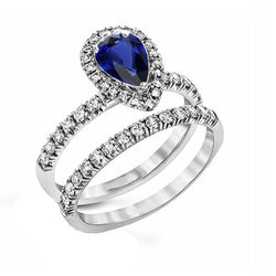 Diamant Halo Birne Sri Lanka Saphir Ehering Set 2,50 Karat