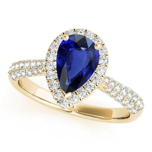 Diamant Halo Blue Saphir Ehering Gelbgold 5 Karat - harrychadent.ch