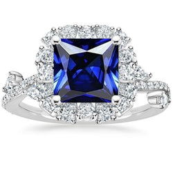 Diamant Halo Blue Saphir Ring Princess Cut mit Akzenten 7,50 Karat