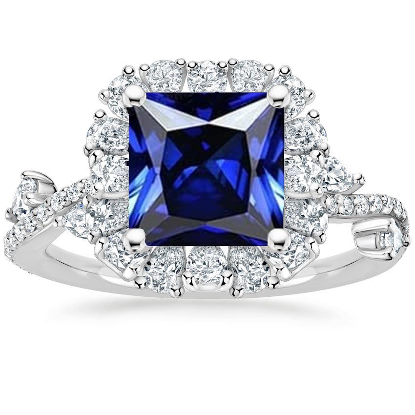 Diamant Halo Blue Saphir Ring Princess Cut mit Akzenten 7,50 Karat - harrychadent.ch