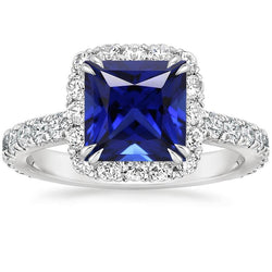 Diamant Halo Edelstein Ring Ceylon Saphir Princess Pave Set 6 Karat