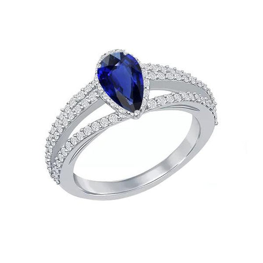Diamant Halo Ehering Birne Natürlicher blauer Saphir 2.50 Karat - harrychadent.ch