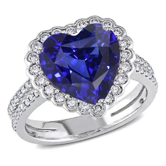 Diamant Halo Heart Ceylon Saphir Ring Doppelschaft 5 Karat - harrychadent.ch