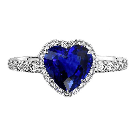 Diamant Halo Heart Srilanka Saphir Ring 3,50 Karat Gold 14K - harrychadent.ch