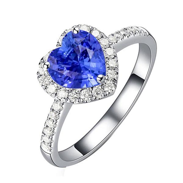 Diamant Halo herzförmiger natürlicher blauer Saphirring 3,50 Karat - harrychadent.ch