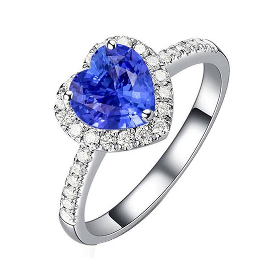 Diamant Halo herzförmiger natürlicher blauer Saphirring 3,50 Karat - harrychadent.ch