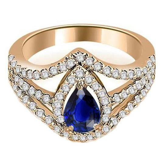 Diamant Halo Hochzeit Birne Blauer Saphir Ring 4,50 Karat Goldschmuck - harrychadent.ch