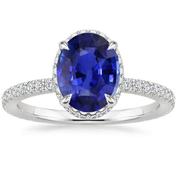 Diamant Halo Jubiläumsring Oval Sri Lanka Saphir 4 Karat