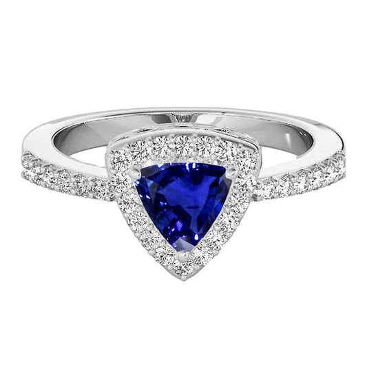 Diamant Halo Jubiläumsring Saphir im Trillionenschliff 3 Karat - harrychadent.ch