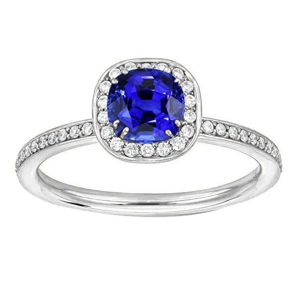 Diamant Halo Kissen Blauer Saphir Ring 3 Karat Weißgold 14K - harrychadent.ch