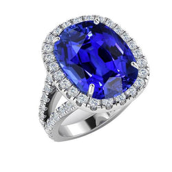 Diamant Halo Oval Ceylon Saphir Ring Pave Split Shank 6 Karat