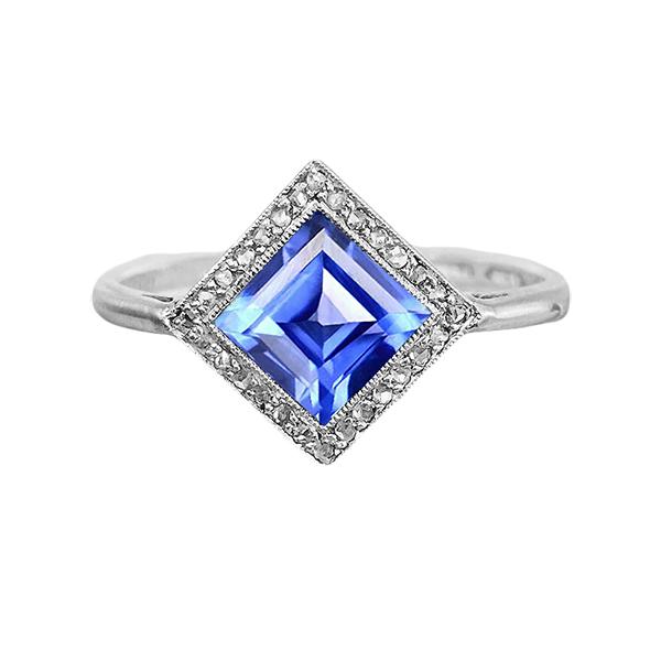 Diamant Halo Princess Blauer Saphir Ring 3 Karat Gold Pyramidenstil - harrychadent.ch