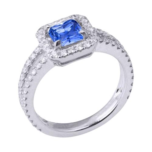 Diamant Halo Radiant Saphir Ring Doppelschaft 3 Karat Goldschmuck - harrychadent.ch