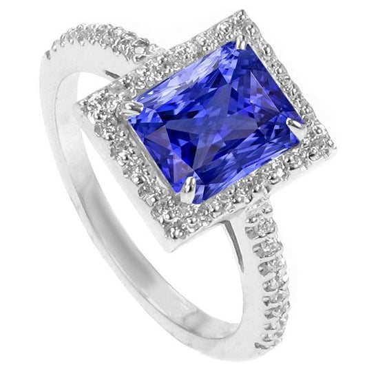 Diamant Halo Radiant Sri Lanka Saphir Ring 4,50 Karat Weißgold - harrychadent.ch
