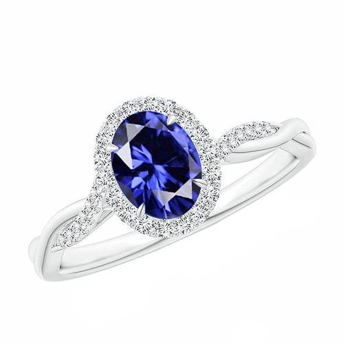 Diamant Halo Ring 4,25 Karat Oval Blauer Saphir Funkelndes Weißgold - harrychadent.ch