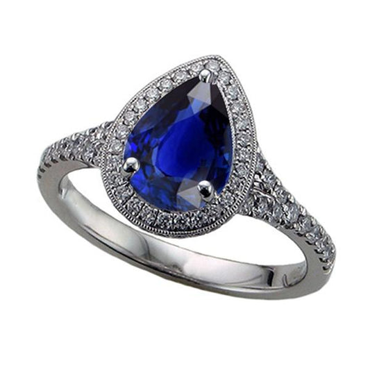 Diamant Halo Ring Birnenschliff Blauer Saphir Antiker Stil 3.50 Karat - harrychadent.ch