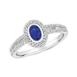 Diamant Halo Ring Lünette Oval Ceylon Saphir Edelstein 2,50 Karat