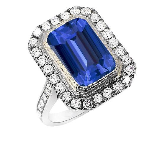 Diamant Halo Ring Lünette Vintage-Stil Smaragd Srilankan 4,50 Karat - harrychadent.ch