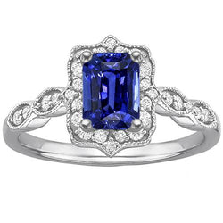Diamant Halo Ring Smaragd srilankischer Saphir 4 Karat Weißgold 14K