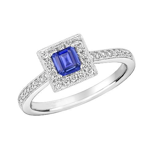 Diamant Halo Ring Smaragdblauer Saphir 3 Karat 14K Weißgold - harrychadent.ch
