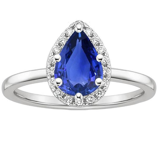 Diamant Halo Ring Tropfenform Birne Sri Lanka Saphir 4 Karat