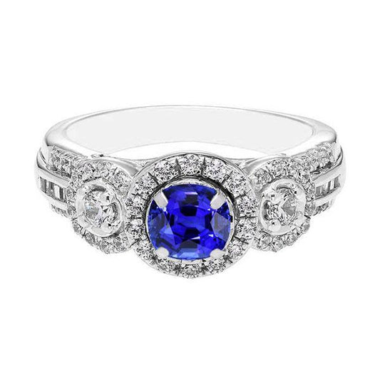 Diamant Halo Runder Blauer Saphir Ring 2.50 Karat Damenschmuck - harrychadent.ch