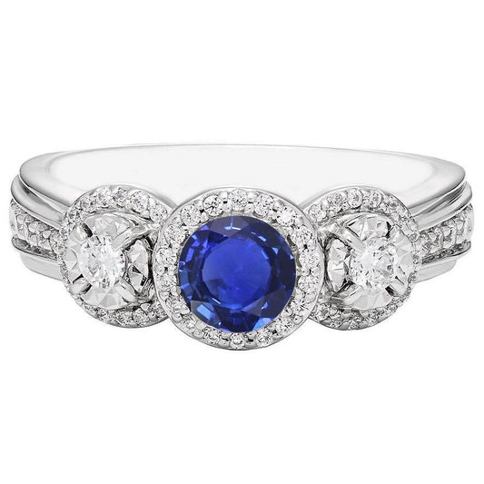 Diamant Halo Runder Blauer Saphir Ring 5 Karat Damenschmuck - harrychadent.ch