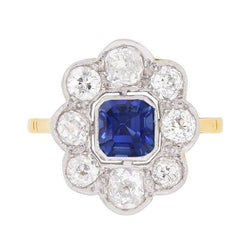 Diamant Halo Saphir Ring Lünette Set Asscher Cut Flower Style 4 Karat