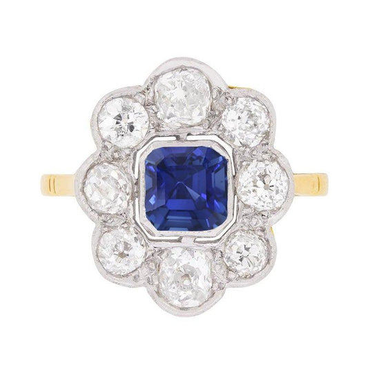 Diamant Halo Saphir Ring Lünette Set Asscher Cut Flower Style 4 Karat - harrychadent.ch