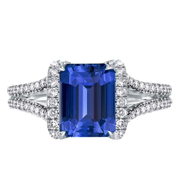 Diamant Halo Smaragd Ceylon Saphir Ring Doppelschaft 4,50 Karat - harrychadent.ch