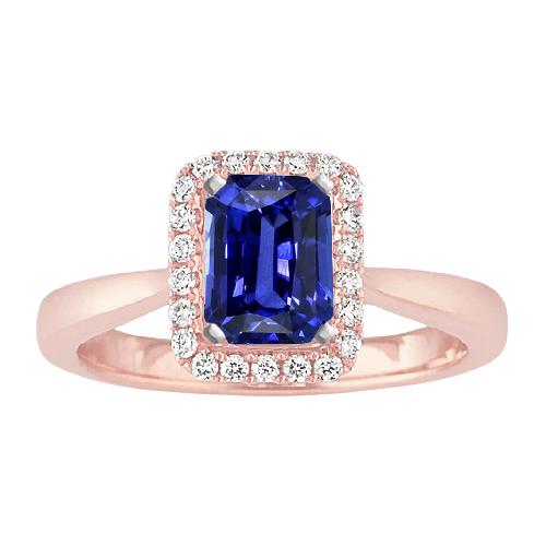 Diamant Halo Radiant Ceylon Saphir Ring Konischer Schaft 3 Karat Gold - harrychadent.ch