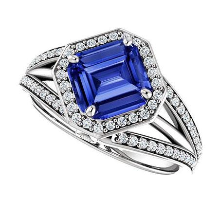 Diamant Halo Smaragd Saphir Verlobungsring Split Shank 4,50 Karat - harrychadent.ch