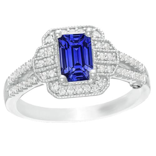 Diamant Halo Smaragdblauer Saphir Ring Vintage-Stil 4 Karat Gold - harrychadent.ch