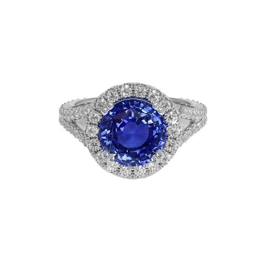 Diamant Halo Verlobungsring Blauer Saphir 10 Karat - harrychadent.ch