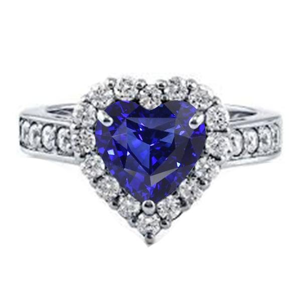 Diamant Halo Verlobungsring Herzschliff Blauer Saphir 4 Karat - harrychadent.ch