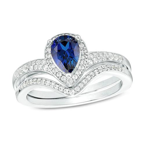 Diamant Halo Verlobungsring Set Birnenschliff Blauer Saphir Neu 4 Karat - harrychadent.ch