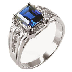 Diamant Herrenring Smaragdschliff blauer Saphir mit Akzenten 3,50 Karat