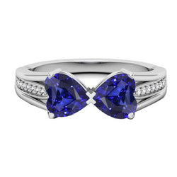 Diamant Herz 2 Stein Blauer Saphir Ring 3,50 Karat Gold 14K Schmuck