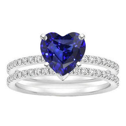 Diamant Herz Blauer Saphir Ehering Set 3,50 Karat Schmuck