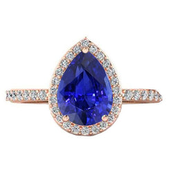 Diamant-Hochzeitshalo-Ring Birnenförmiger srilankischer Saphir 4 Karat