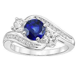 Diamant-Hochzeitsschmuck 2 Karat runder Ceylon-Saphir-Ring